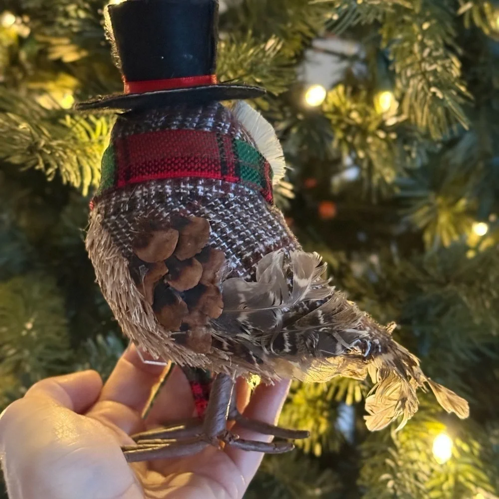 Vintage 1997 Festive Owl Decoration with Plaid Scarf